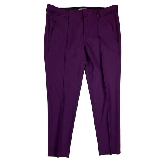 Vince Pintucked Seam Side-Tab Crop Pants  Size 6  Eggplant Stretch Wool Blend - Picture 2 of 13
